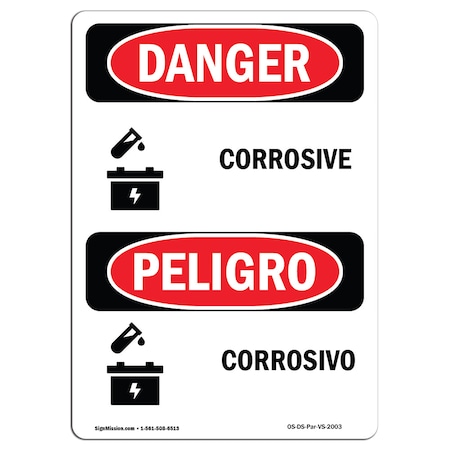 Signmission Safety Sign, OSHA Danger, 14" Height, Aluminum, Corrosivo, Bilingual Spanish OS-DS-A-1014-VS-2003